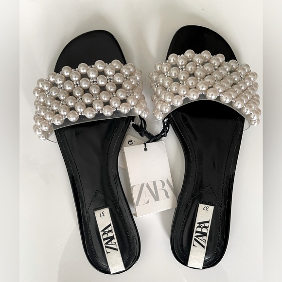 NWT Zara Pearl Slides Sandals - Picture 1 of 6